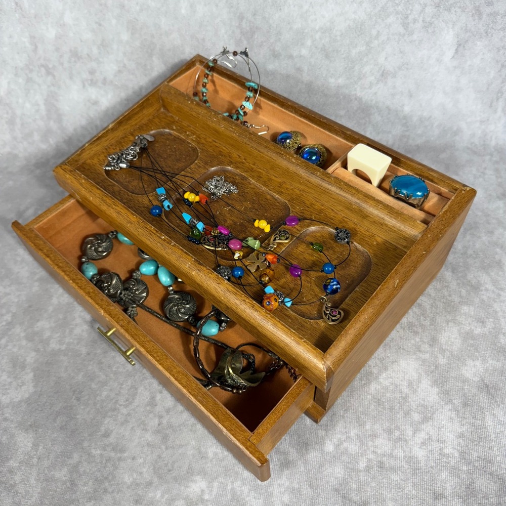 Vtg Rosalco The Commodore Wood Jewelry‎ Box Dresser Valet Tray Organizer Drawer